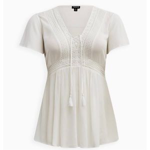 Torrid Babydoll Crochet Inset Lace-Up Top